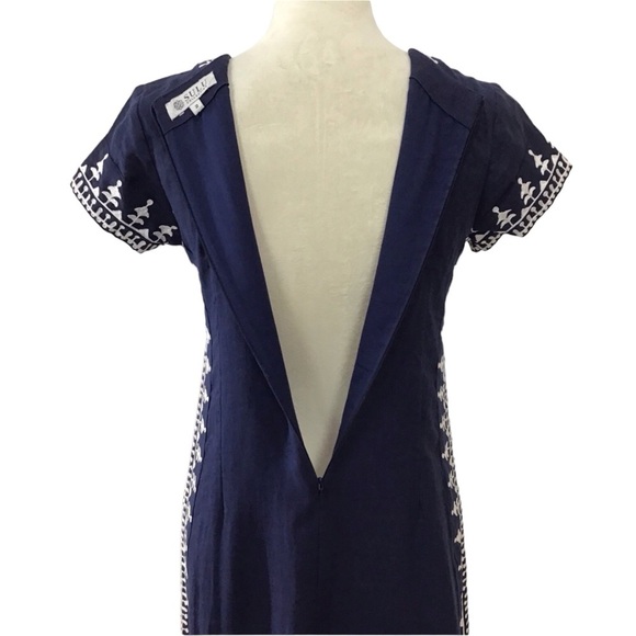 Sulu Collection Boho Navy Blue Embroidered Linen Lined Maxi Dress Size 2 - Picture 7 of 7
